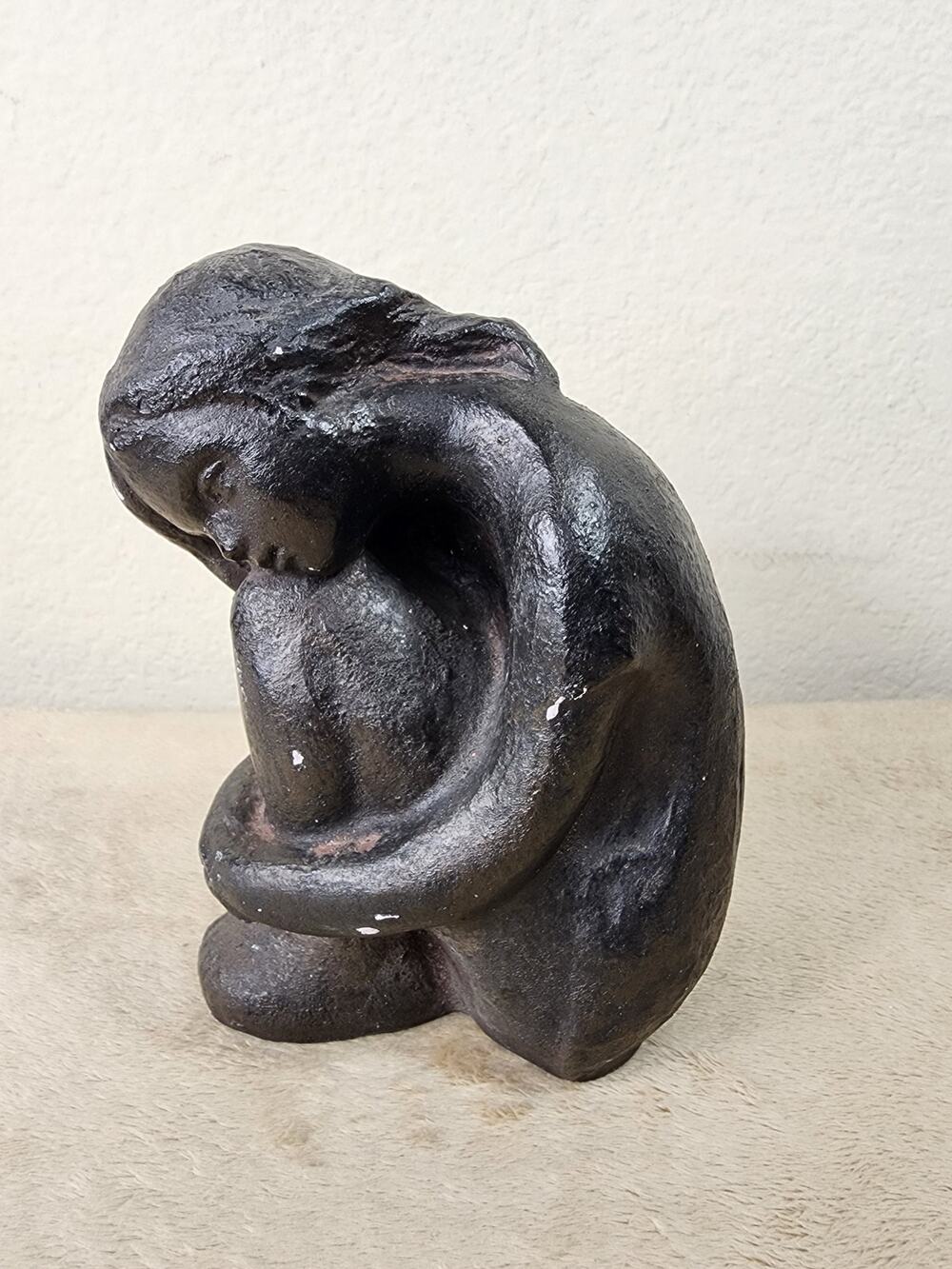Austin Productions Sculpture Woman Girl Seated Statue 7" Mid Century 1970 Vtg